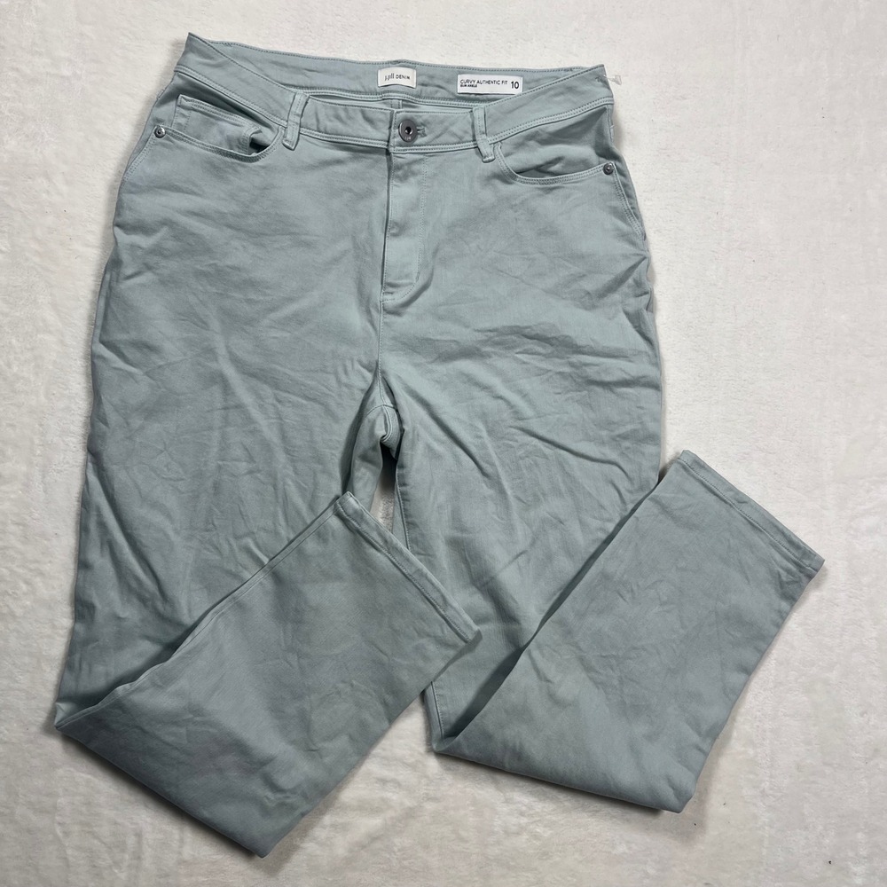 J. Jill Denim Curvy Authentic Fit Slim Ankle Pants Sage Green Blue Womens 10